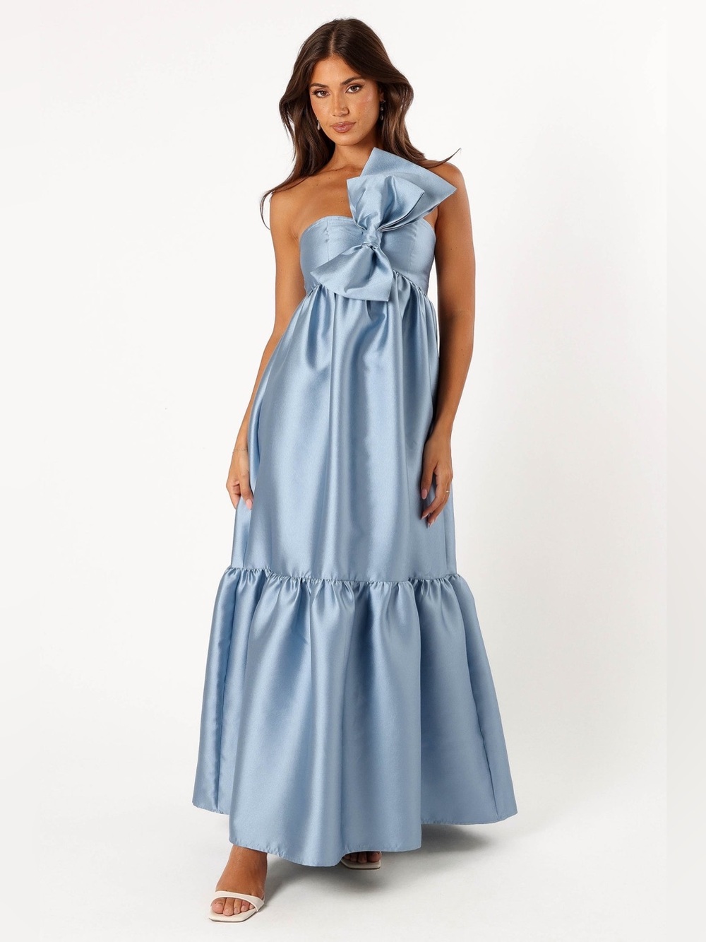 NWT Petal & Pup Betina Bow Front One Shoulder A-Line Maxi Dress Blue Size L